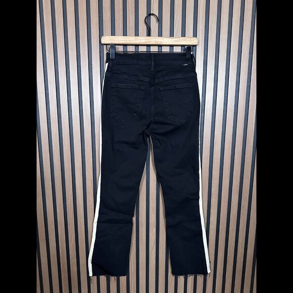 Mother Jeans 26 Womens Black Insider Crop Step Fray Side Stripe Denim Stretch - Picture 2 of 12
